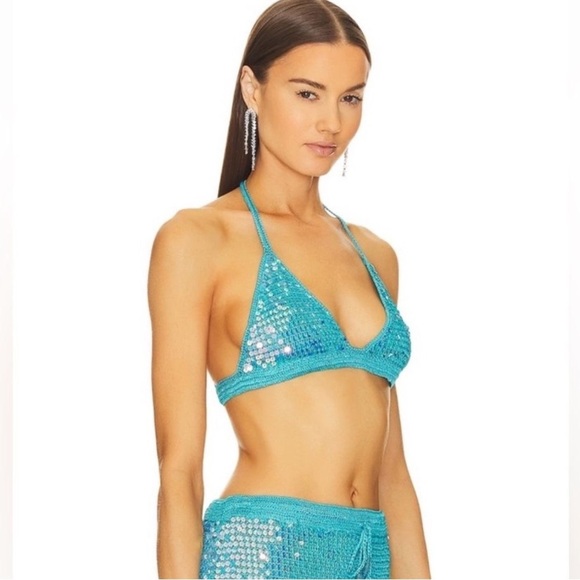 RETROFÉTE Leandra Crochet Bra In Aqua Size XS/S - Picture 1 of 9